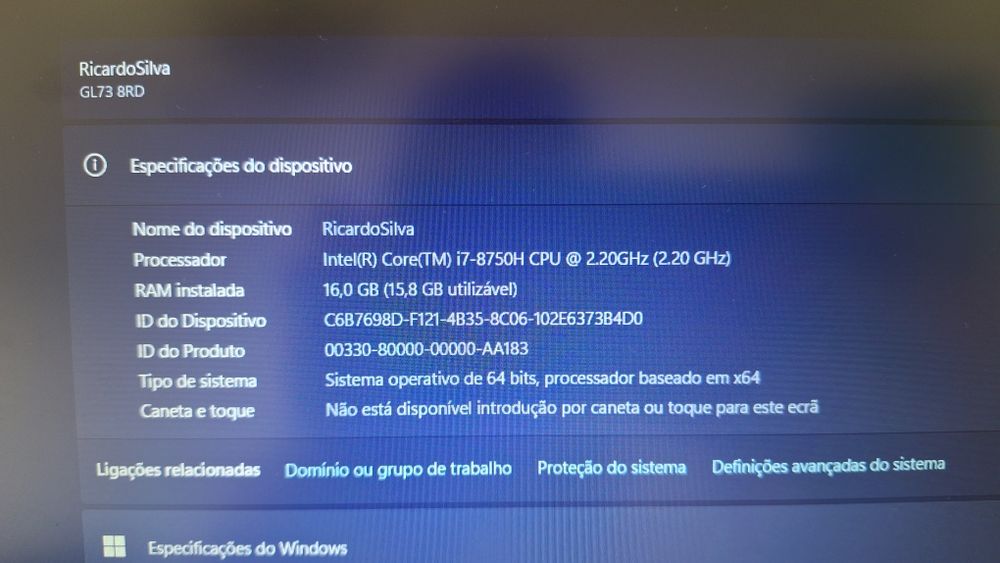 Portátil MSI - GL63 8RC (16gb RAM, i7 8th Gen., GTX 1050)