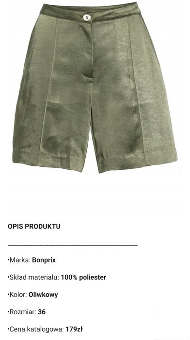 Stylowe szorty ,krótkie spodenki oliwkowe 36 ,nowe . Bonprix