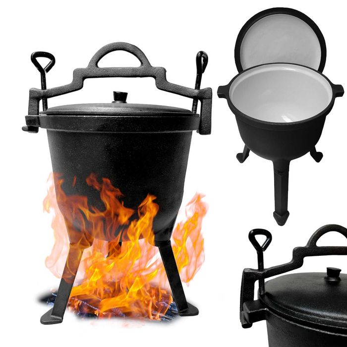 Kociołek myśliwski żeliwny 8 L na grill, EMALIOWANY