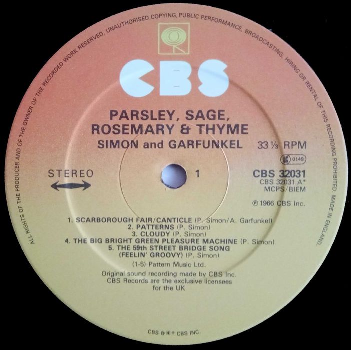 Simon & Garfunkel	- - - - -	Parsley, Sage, Rosemary And Thyme	- - -	LP
