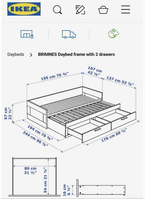 Cama individual dupla / sofá cama BRIMNES c/colchões