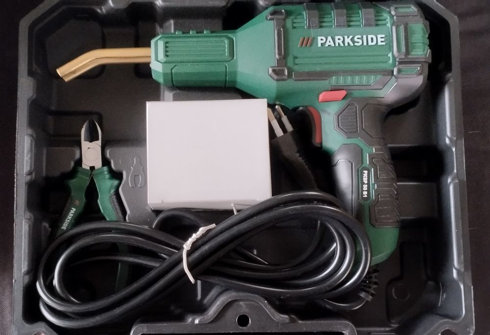 Pistola de soldadura de plástico Parkside + caixa 600 grampos