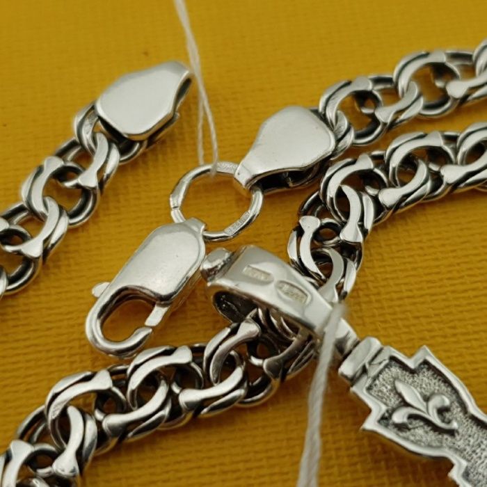 Срібна цепочка Бісмарк чоловіча з хрестиком срібний ланцюжок чоловічий