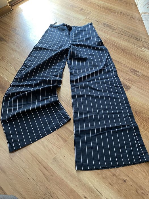 Szerokie luźne spodnie na lato dzwony vintage retro w paski S M 36 38