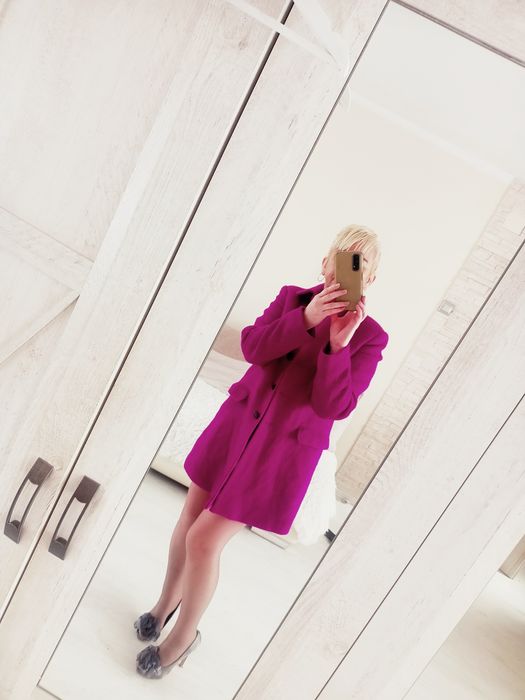 Płaszcz H&M wełniany fuksja/Lila Xl -XXl