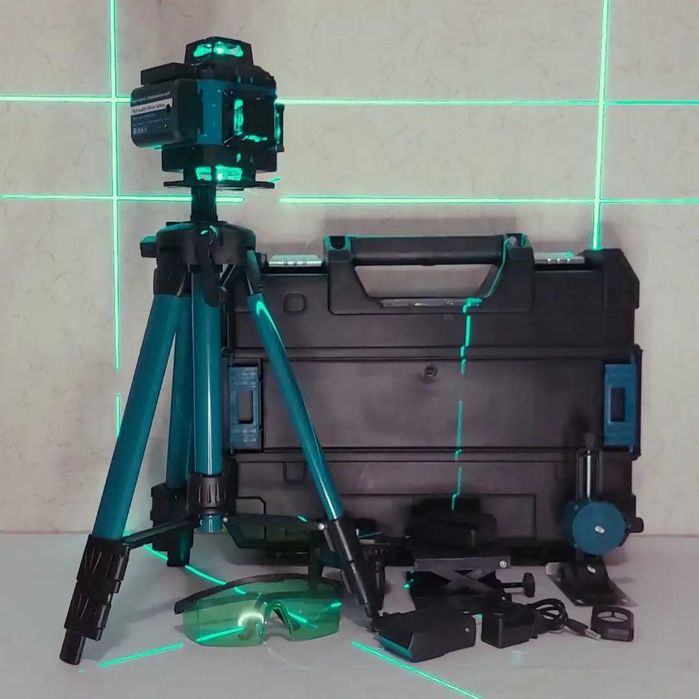 Лазерный уровень 4D 16 линий 360°, 2 акб, пульт, штатив в кейсе.