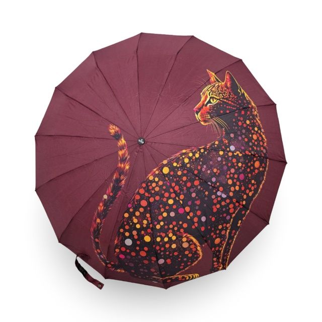 Зонт Парасолька автомат на 14 спиц 3-тройна принт Кошка "Три слона"