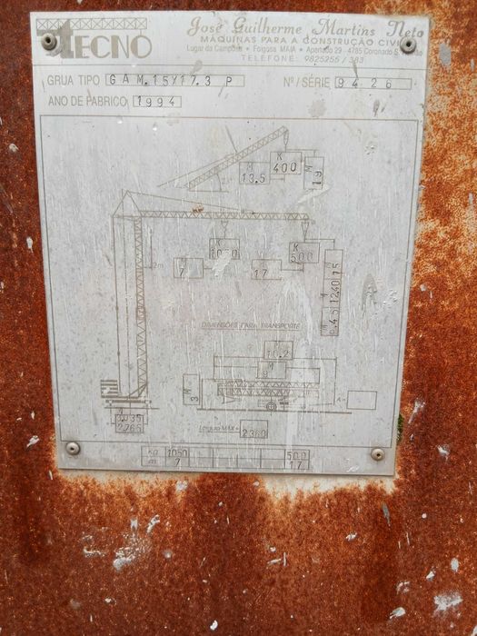 grua tecno 20x20 galvanizado ano 1994