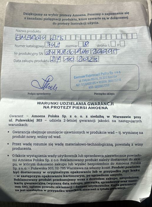 Proteza piersi Amoena Energy light 2 S rozmiar 8