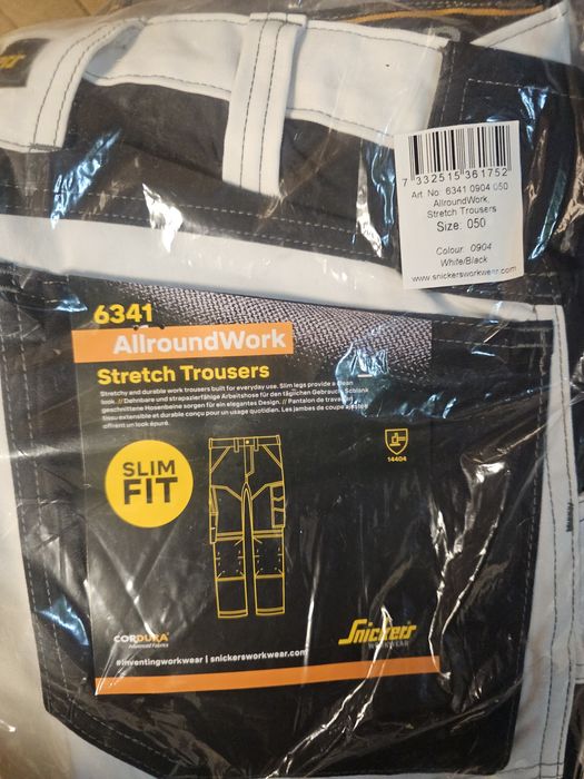 Spodnie robocze Snickers 6341 r. 48,54 i 56   białe Slim