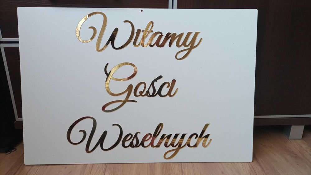 Tablica WITAMY GOŚCI WESELNYCH - złoty, lustrzany napis