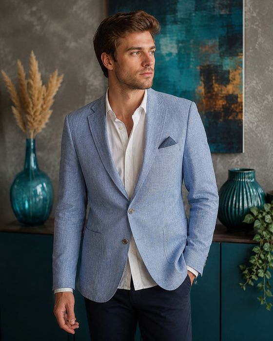 Stromberg чоловічий піджак tailored fit світло-блакитний льон 48 M smart casual