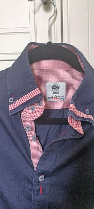 Granatowa koszula Pako Lorente M slim fit wykonczona czerwona kratka