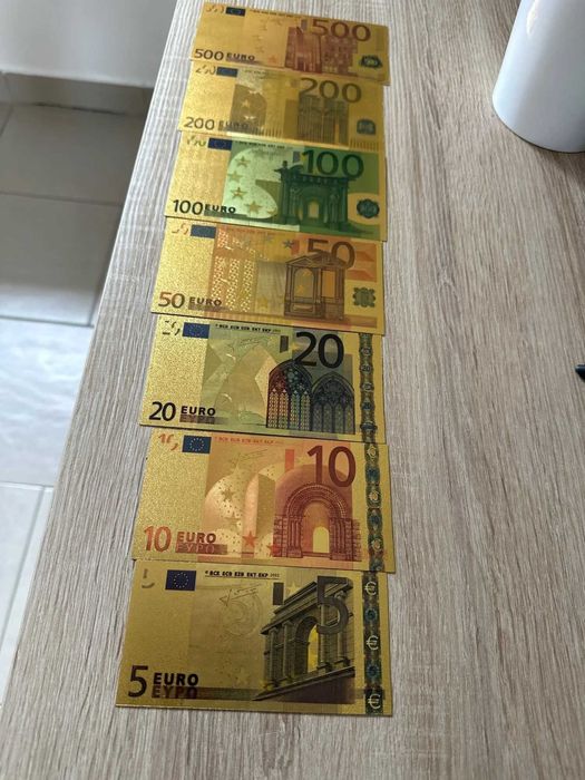 7 Notas Euros -  Folha de Ouro de 24k - Colecção
