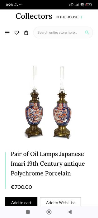 Candeeiro Petróleo ou azeite Séc XIX Porcelana Imari e bronze 56 cm
