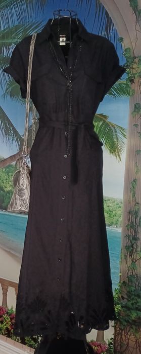 Vestido comprido preto bordado Miss Sixty L