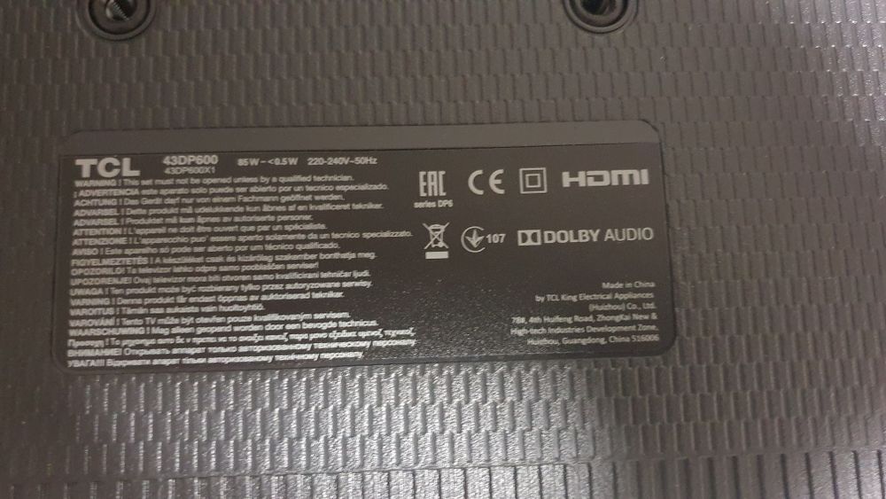 Продам 4К смарт ТВ TCL 43DP600