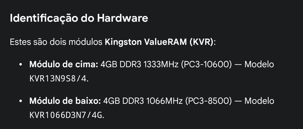 Pack 2 memórias RAM 4GB DDR3 (usadas) marca Kingston