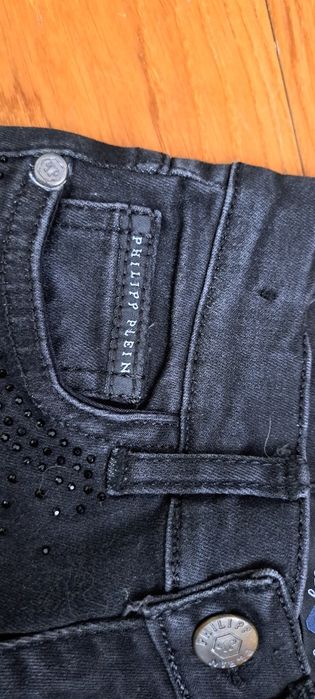 spodnie, jeansy rurki skiny, czarne, Philipp Plein, 134 czarne, per