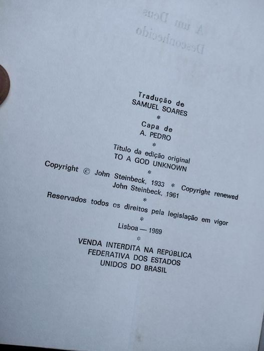 Livro A um Deus Desconhecido - John Steinbeck