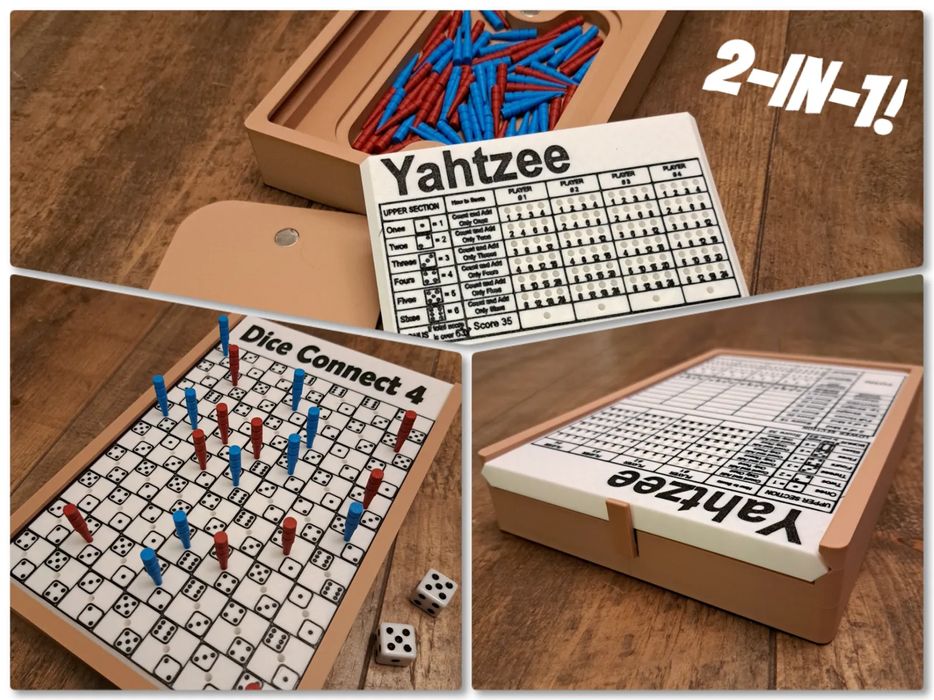 2 Jogos num Tabuleiro: Yahtzee e Connect 4 de Dados