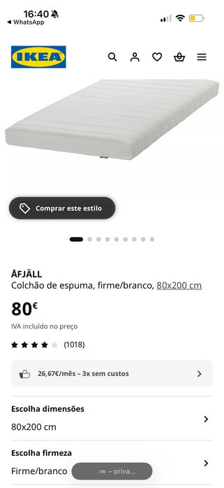 ÅFJÄLL Colchão IKEA de espuma, firme/branco, 80x200 cm