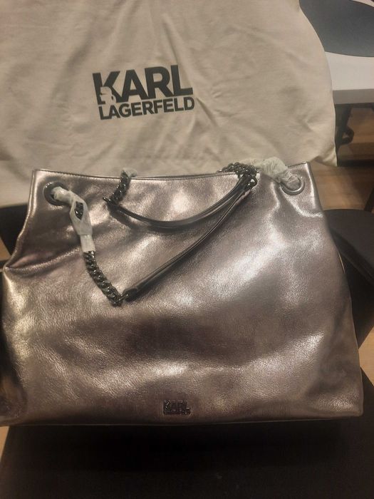 Torebka Karl Lagerfeld oryginalna skora natur. srebrna TK maxx 1200zl