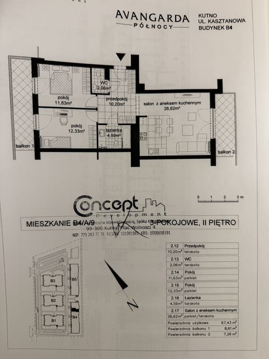 3 pokojowe mieszkanie z dwoma balkonami Kutno