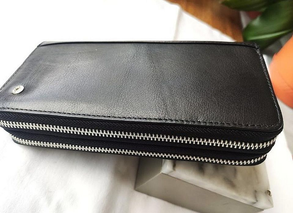 Кожаный кошелек (гаманець) универсальный. Цвет - Черный