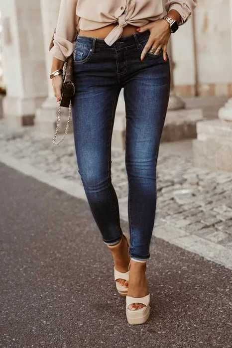 Spodnie jeansowe cieniowane ciemny jeans roz S