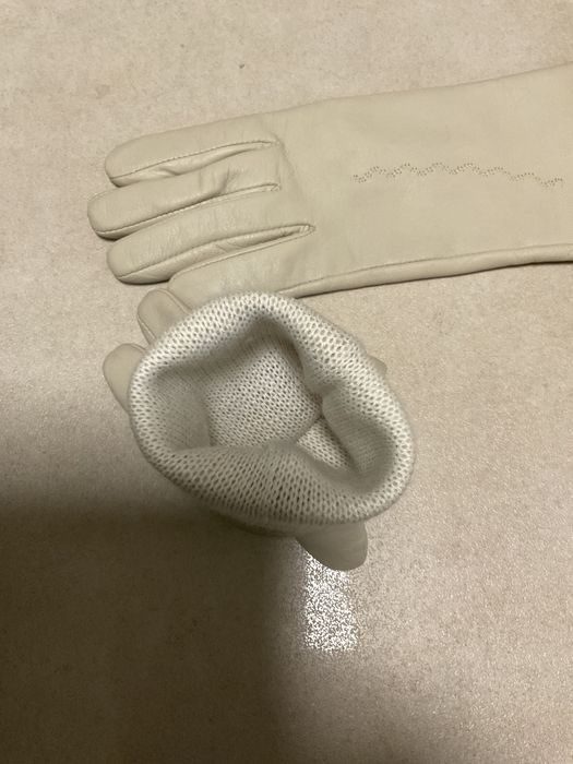 Rękawiczki skórzane ocieplane ecru