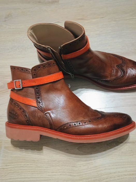 Botki brązowe z pomarańczą skóra naturalna Malvin&Hamilton 41 /27 cm