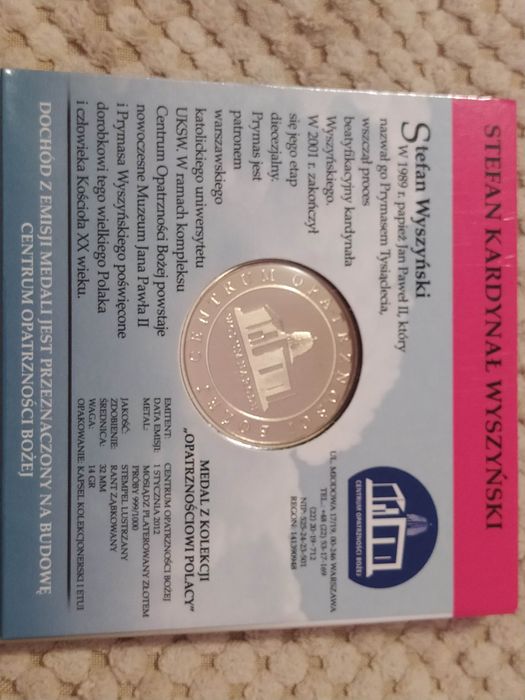 Złota emisja medale dewocjonalia Faustyna Kolbe Wyszyński Św. Wojciech