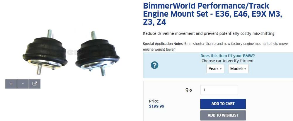BMW - Apoios de motor - BimmerWorld Performance/Track Engine Mount Set - E36, E46, E9X M3, Z3, Z4