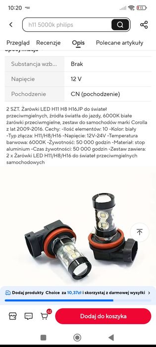 Ledowe żarówki h11