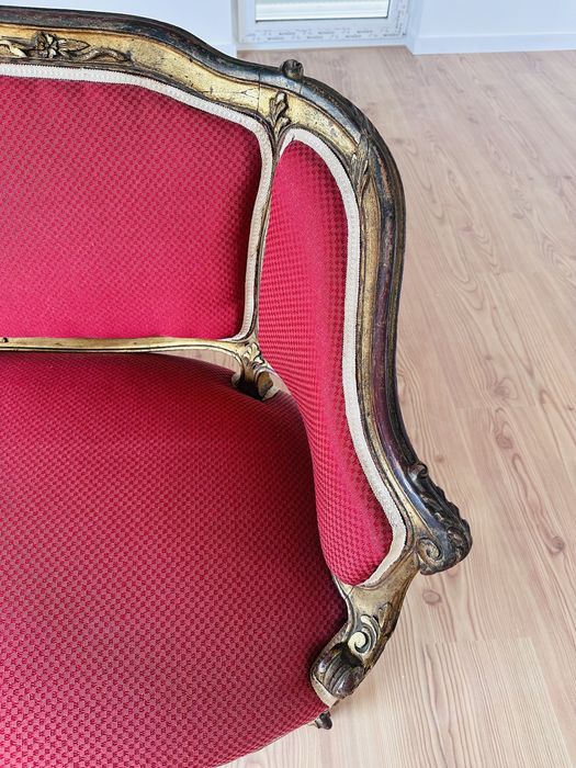Raro Sofá Canapé de Luxo em talha folha de Ouro estilo “Luís XV”