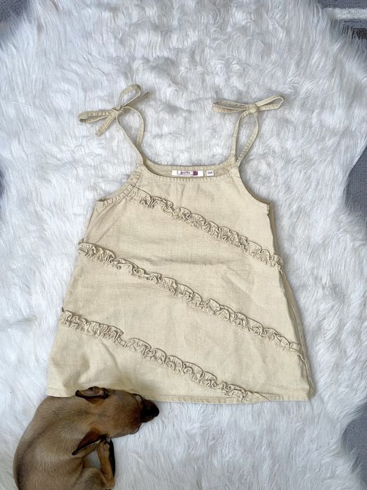 Bluzka crop top na beżowy elegancki dziewczęca len bawełna 104 cm