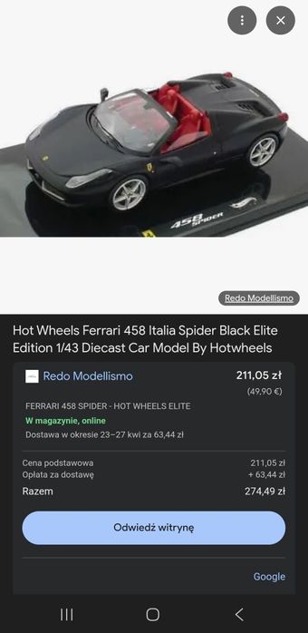 Miniatura 1:43 Ferrari 458 Italia   Hot wheels elite