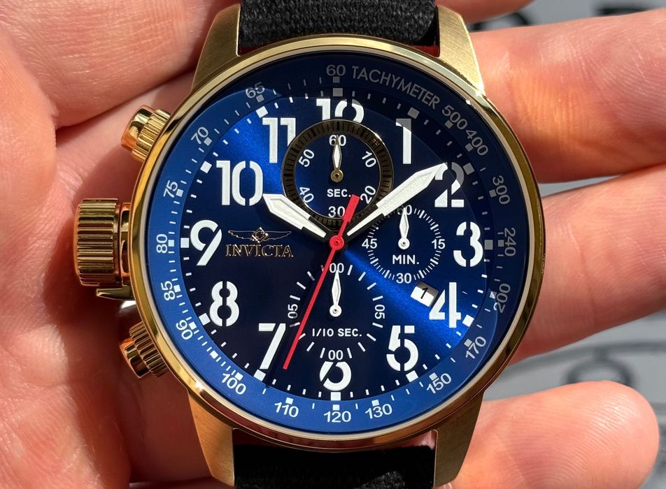 Чоловічий годинник Invicta 1516 Aviator I-Force Gold 46 mm. 100 MT