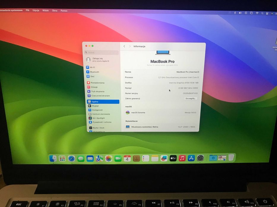 Apple dwa Macbooki AIR A1466/PRO A1502 i5 4/8GB 128 GB 2014 bat. bdb