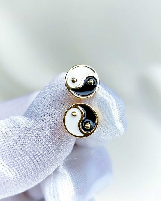 Srebrne pozłacane kolczyki sztyfty pr.925 yin-yang