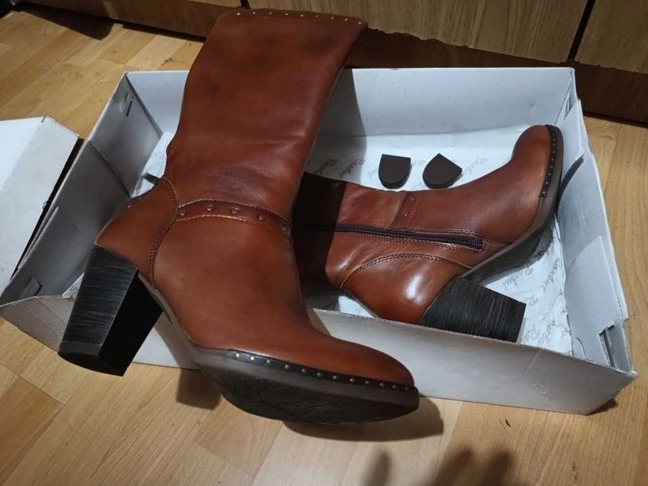NOWE Buty Kozaki KOWBOJKI Damskie37 Skóra100% BRĄZ I-Klasa Gw6m +FLEKI
