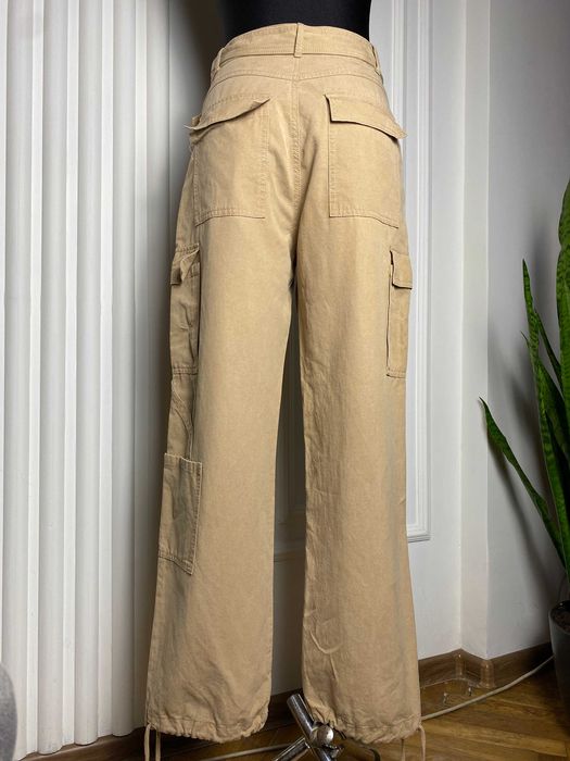 ZARA spodnie damskie camel cargo szerokie nogawki lyocell bawełna S modne