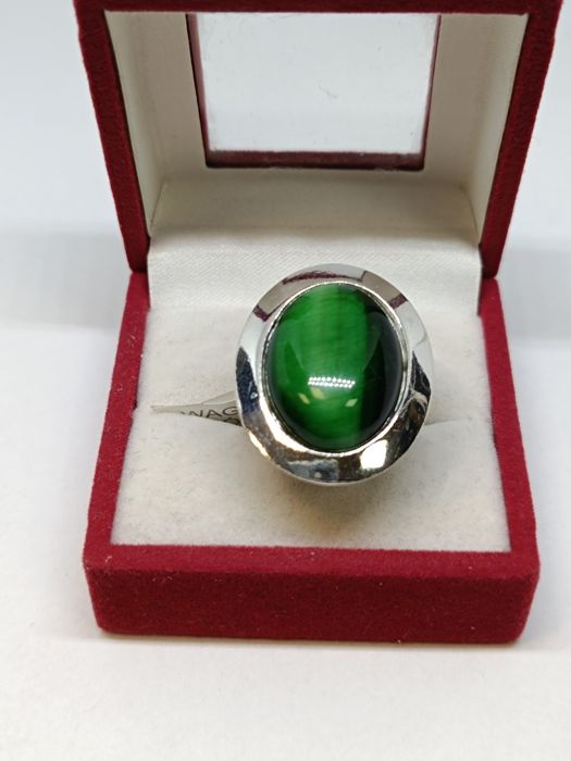 Srebrny pierścionek z oczkiem kocie oko roz. regulowany, 925