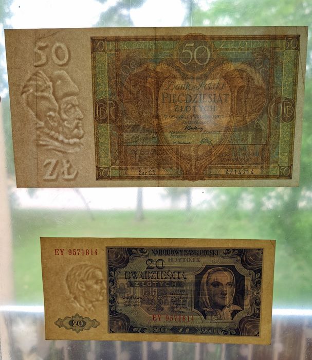Zestaw 3x 50 zł 1929 + 20 zł 1948 r.
