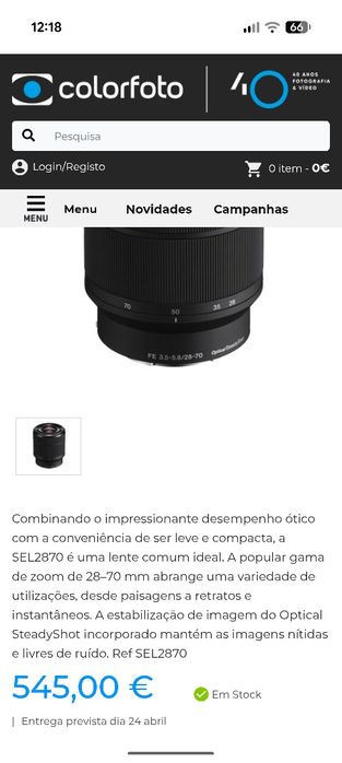 Objetiva Sony 28/70 nova