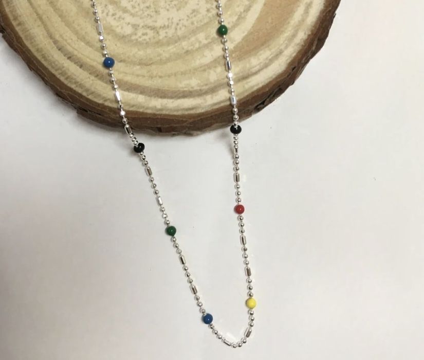 Срібні ланцюжок, браслет з намистинками з натурального каміння