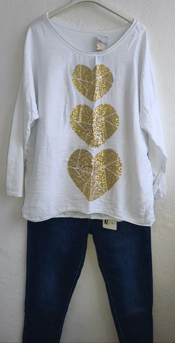 Biała bluzka damska 3 złote serca