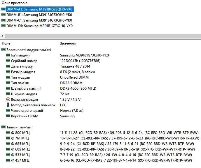 Samsung 8Gb DDR3 1600 PC3-12800E ECC Unbuffered