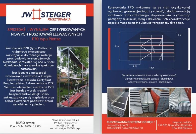 Cena do końca miesiąca Rusztowanie ramowe typu plettac nowe ocynk